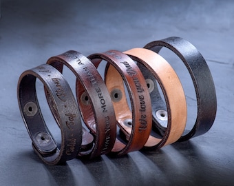 Personalized Leather Cuff Bracelet: Engraved Quote Bracelet