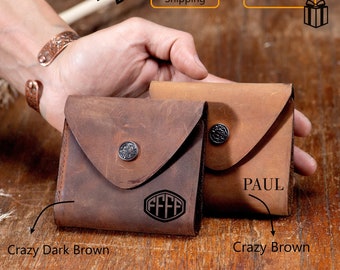 Handmade Leather Snap Wallet: Personalized Minimalist Card Holder
