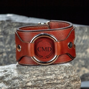 Leather Double Buckle Cuff Bracelet ,Black Leather Bracelet, Leather Wristband,Adjustable Engraved Bracelet,Mens Bracelet with buckle