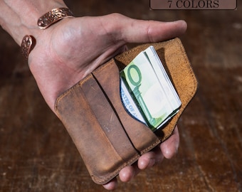 Personalized Leather Card Holder: Slim Minimalist Wallet