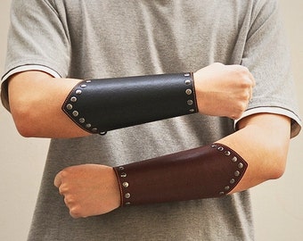 Leather Archery Bracer: Brown or Black Viking Cuff, DIY Armor