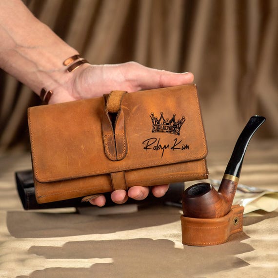 Personalized Leather Pipe Pouch, Custom Pipe Case, Travel Pipe Roll, Handmade Pipe Holder, Smoking Pipe Case, Pipe Smokers Gift