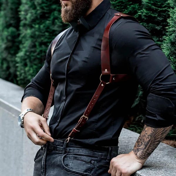 Funda de cuero para el hombro: arnés ajustable hecho a mano para hombre, tirantes de cuero