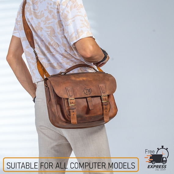 Personalized Leather Briefcase Leather Custom Messenger Bag Etsy