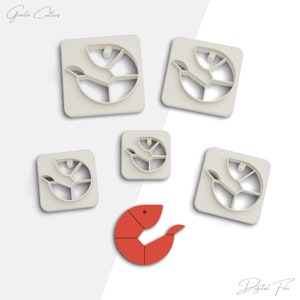 Taglierina per argilla per gamberetti, Taglierine per argilla polimerica oceanica, Taglierine per orecchini, Versione a 2 taglierine, Bordo affilato, 5 dimensioni incluse, File STL digitale, No: 471