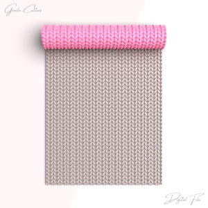 May include: A digital file of a seamless pattern featuring a knitted texture in a light gray color with a pink border. The pattern is perfect for crafting projects, scrapbooking, and digital design.