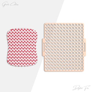 May include: Two paper cutouts. One is a red and white wavy pattern, the other is a beige rectangular shape with a wavy pattern cut out. The words "Grada Cutters" and "Digital File" are in the image.