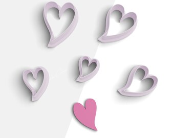 Organic Heart Clay Cutter, Valentines Day Polymer Clay Earring Cutters, 2 Cutter Version, 5 Sizes Included, Digital STL File, No: 1202