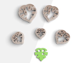 Monstera Leaf Clay Cutter, Leaf Polymer Clay Cutters, 2 Cutter Version, 5 Sizes Included, Digital STL File, No: 1106
