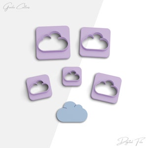 May include: Six purple plastic cookie cutters shaped like clouds, with a single blue cloud cookie cutter in the center.  The text "Digital File" is at the bottom of the image.