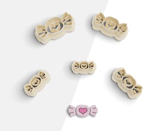 Heart Candy Clay Cutter, Valentine's Day Polymer Clay Earring Cutters, 2 Cutter Version, 5 Sizes Included, STL File, No: 1216