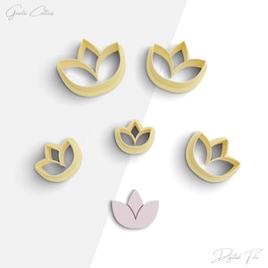 Lotus Flower Clay Cutter, Floral Polymer Clay Cutters, 2 Cutter Version, 5 Sizes Included, Digital STL File, No: 1016