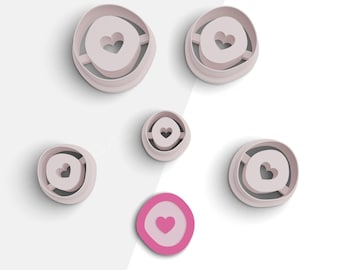 Wax Seal Heart Clay Cutter, Valentine's Day Polymer Clay Earring Cutters, 2 Cutter Version, 5 Sizes Included, Digital STL File, No: 1247