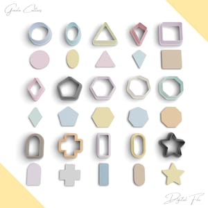 May include: A set of 25 cookie cutters in various shapes and colours, including circles, squares, triangles, stars, diamonds, and more. The cutters are arranged in rows on a white background. The text "Digital File" is at the bottom of the image.