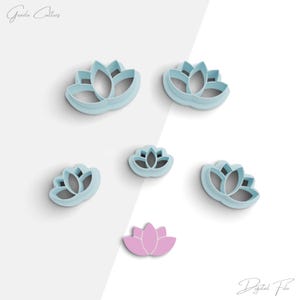 Lotus Flower Clay Cutter, Floral Polymer Clay Cutters, 2 Cutter Version, 5 Sizes Included, Digital STL File, No: 1015