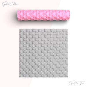 May include: A digital file for a pink and gray textured pattern. The pattern is a repeating design of small squares. The pattern is shown as a roller and a flat sheet.