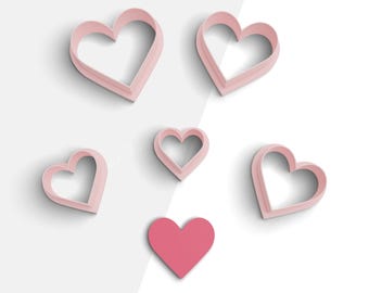 Heart Clay Cutter, Valentines Day Polymer Clay Earring Cutters, 2 Cutter Version, 5 Sizes Included, Digital STL File, No: 1200