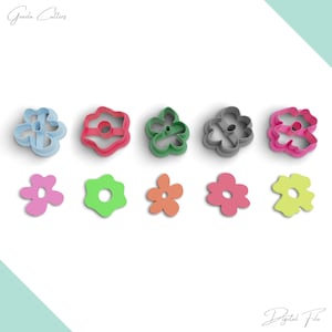 Könnte beinhalten: Ein Set mit zehn Ausstechern in verschiedenen Blumenformen. Die Ausstecher sind aus Metall und in verschiedenen Farben erhältlich, darunter Blau, Rot, Grün, Pink und Gelb.