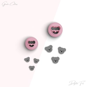 May include: Two pink koala cookie cutters and five gray koala cookie cutters. The cookie cutters are arranged on a white and pink background. The text "Koala Cutters" is in the top left corner of the image. The text "Digital File" is in the bottom right corner of the image.