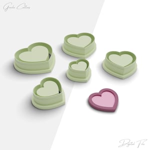 Embossed Heart Clay Cutter, Heart Shape Polymer Clay Earring Cutter, 2 Cutter Version, 5 Sizes Included, Digital STL File, No: 917