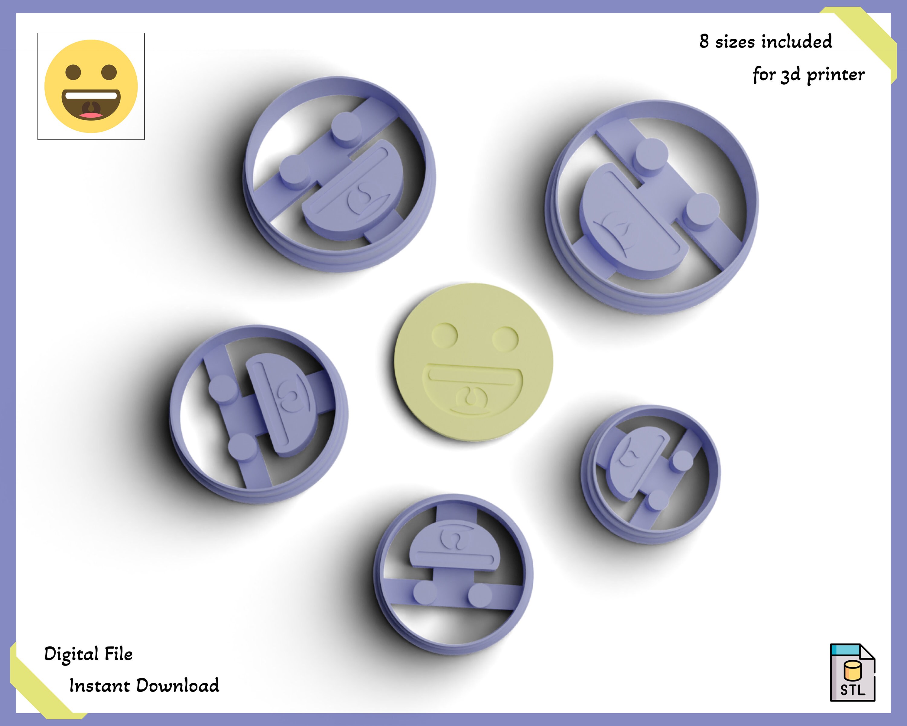 Grinning Emoji Cookie Cutter Stl, 3D STL Emoji, Digital STL File, 5