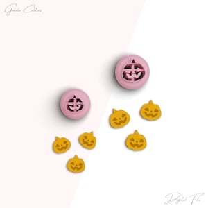 Puede incluir: Un juego de cortadores de galletas de calabaza de plástico rosa y naranja. El juego incluye dos cortadores de calabaza grandes y cinco cortadores de calabaza pequeños.