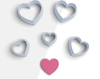 Heart Clay Cutter, Valentine's Day Polymer Clay Earring Cutters, 2 Cutter Version, 5 Sizes Included, Digital STL File, No: 1199