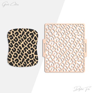May include: Two craft stencils. One is a tan, rectangular stencil with a leopard print design. The other is a tan, rounded rectangle with a leopard print pattern. The words "Grazia Cutters" and "Digital File" are in the image.