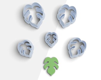 Monstera Leaf Clay Cutter, Leaf Polymer Clay Cutters, 2 Cutter Version, 5 Sizes Included, Digital STL File, No: 1107
