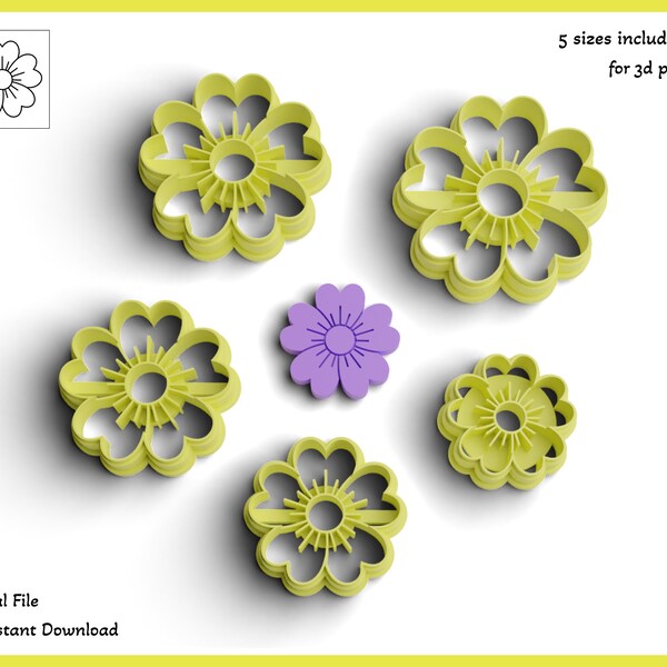 Spring Flower With a Heart Earring Cutter Stl File, Heart Flower Polymer Clay Cutter Stl File, Digital File, 3d Printing, Cookie Cutters