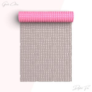 May include: A rolled-up pink textured mat with a grid pattern, partially unrolled to reveal the same grid pattern in a light grey colour. The mat is on a white background. The words "Digital File" are in the bottom right corner.