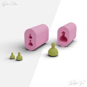 May include: A pink silicone mold with two cavities shaped like round bottles with a small neck. There are three green bottles, two small and one larger, sitting on a white surface. The text "Gazda Cutters" is in the upper left corner of the image. The text "Digital File" is in the lower right corner of the image.
