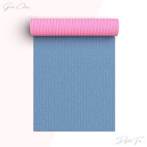 May include: A rolled-up pink knitted fabric sits on top of a blue knitted fabric, both with a textured pattern. The image is set against a white background. The words "Greeda Cutters" and "Digital File" are written in cursive.