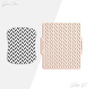 May include: Two craft stencils. One is a light peach-colored rectangular stencil with a chevron pattern and a tab on the side. The other is a gray and white chevron-patterned shape. The words "Grada Cutters" and "Digital File" are in the image.