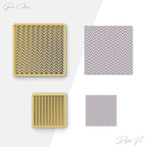 May include: Two digital files for a chevron pattern cookie cutter. The first image shows a 3D rendering of the cutter in yellow. The second image shows a preview of the pattern in gray on a white background.