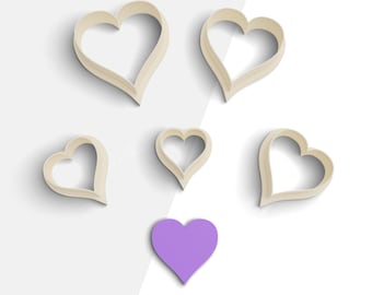 Skinny Heart Clay Cutter, Valentines Day Polymer Clay Earring Cutters, 2 Cutter Version, 5 Sizes Included, Digital STL File, No: 1203