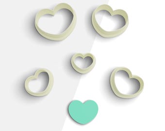 Rounded Heart Clay Cutter, Valentine's Day Polymer Clay Earring Cutters, 2 Cutter Version, 5 Sizes Included, Digital STL File,No: 1262