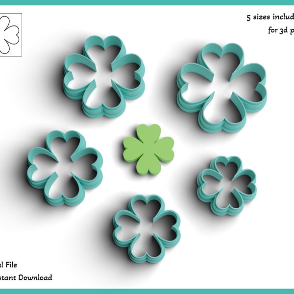 Clover earring cutter stl file, Lucky polymer clay cutter stl file, Saint patrick's day cookie cutter, Digital file, Stl file for 3d printer