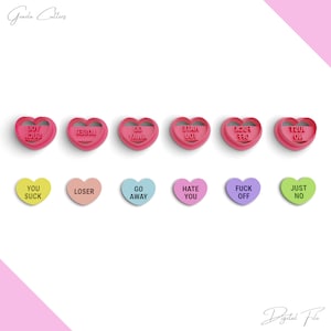 BUNDLE / Conversation Heart Candy "Anti Love" Clay Cutter, 6 Models, 2 Cutter Version, 5 Sizes Included, Digital STL File,No: 1277 bundle