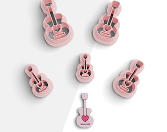 Love Guitar Clay Cutter, Valentine's Day Polymer Clay Earring Cutters, 2 Cutter Version, 5 Sizes Included, Digital STL File,No: 1260