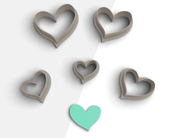 Organic Heart Clay Cutter, Valentine's Day Polymer Clay Earring Cutters, 2 Cutter Version, 5 Sizes Included, Digital STL File, No: 1201