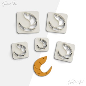 Taglierina per argilla per gamberetti, Taglierine per argilla polimerica oceanica, Taglierine per orecchini, Versione a 2 taglierine, Bordo affilato, 5 dimensioni incluse, File STL digitale, No: 470