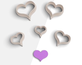 Chubby Heart Clay Cutter, Valentine's Day Polymer Clay Earring Cutters, 2 Cutter Version, 5 Sizes Included, Digital STL File, No: 1197