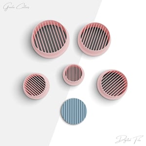 May include: Six pink round cookie cutters with a grid pattern and one blue round cookie cutter with a grid pattern.  The cutters are arranged on a white surface.  The text "Gazda Cutters" is in the upper left corner of the image.  The text "Digital File" is in the lower right corner of the image.