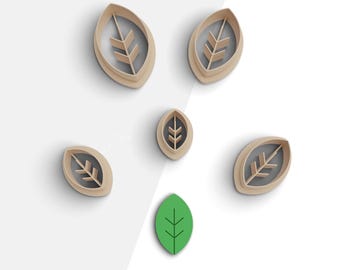 Leaf Clay Cutter, Leaf Polymer Clay Cutters, 2 Cutter Version, 5 Sizes Included, Digital STL File, No: 1104
