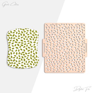 May include: Two paper craft designs. One is a light peach rectangle with leaf cutouts. The other is a white and olive green leaf pattern. The text "Grazia Cutters" and "Digital File" are in the image.