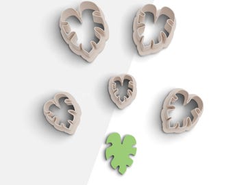 Monstera Leaf Clay Cutter, Leaf Polymer Clay Cutters, 2 Cutter Version, 5 Sizes Included, Digital STL File, No: 1117