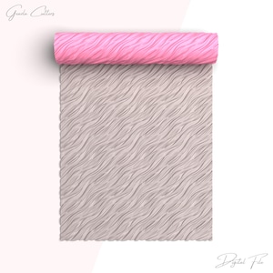 May include: A pink and gray textured rolling pin with a wavy pattern. The rolling pin is partially rolled out, revealing a textured surface. The words "Gonda Cutters" and "Digital File" are written on the image.