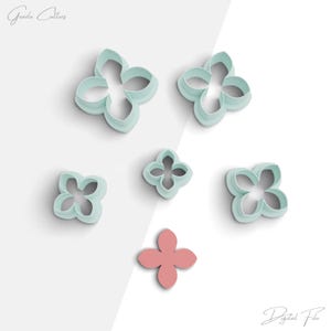 4 Blütenblatt Blume Ton Cutter, Florale Polymer Clay Cutters, 2 Cutter Version, 5 Größen enthalten, digitale STL Datei, No: 1007
