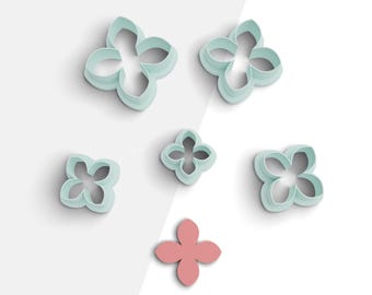 Cortador de arcilla con forma de flor de 4 pétalos, cortadores de arcilla polimérica con forma de flores, versión de 2 cortadores, 5 tamaños incluidos, archivo STL digital, n.º: 1007